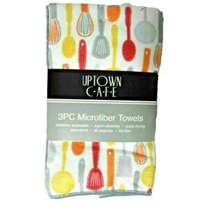 Uptown Cafe Cooking Utensils 3-Pc Kitchen Towels Microfiber Yellow Orange White